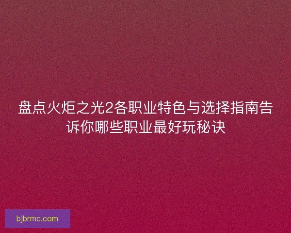 盘点火炬之光2各职业特色与选择指南告诉你哪些职业最好玩秘诀
